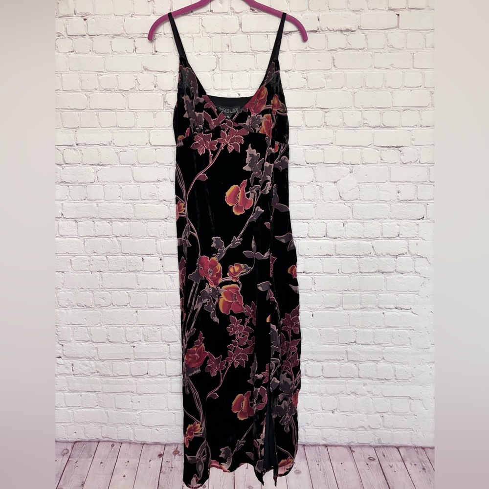 RACHEL ZOE Spaghetti Strap Black Floral Burnout Velvet Midi Slip Dress--NWT--8 - Picture 4 of 14